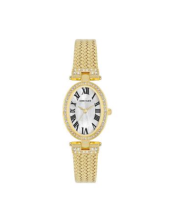 Anne Klein Oval Crystal Accented Mesh Bracelet Watch Metals Gold | EAUHC50852