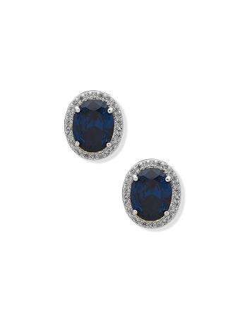 Anne Klein Oval Halo Button Sapphire Pierced Earrings Blue / Silver | AUCVG10162