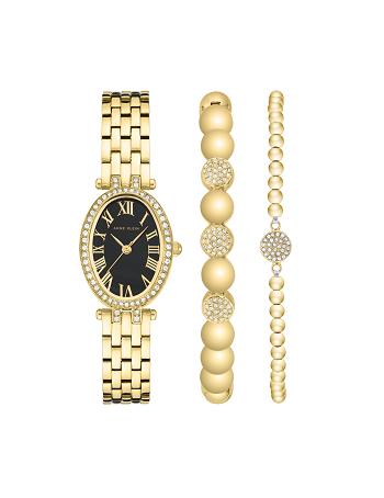 Anne Klein Oval Watch and Bracelet Set with Premium Crystals Metals Gold | BAUSO11396