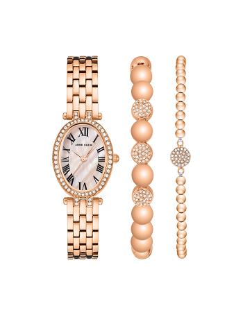 Anne Klein Oval Watch and Bracelet with Premium Crystals Sets Rose / Gold | GAUUC20170