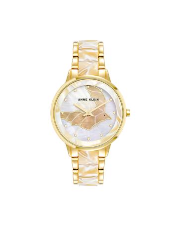 Anne Klein Patterned Mother of Pearl Dial Watch Metals Gold / White | UAUND99340