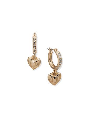 Anne Klein Pave Hoop with Heart Drop Pierced Earrings Gold | AUDYB32842