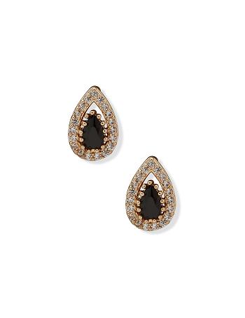 Anne Klein Pear Stone Halo Button Jet Pierced Earrings Grey / gold | AUEAH37448