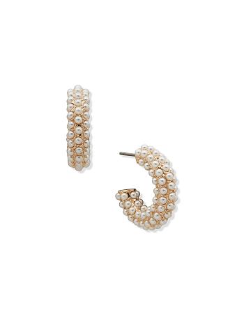 Anne Klein Pearl C Hoop Pierced Earrings Gold | AUJBT84195