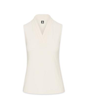 Anne Klein Petite V-Neck Triple Pleat Top Tops White | LAUTR24582