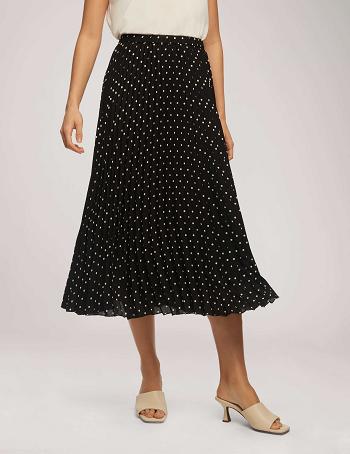 Anne Klein Polka Dot Chiffon Pull On Pleated Skirt Bottoms Black / White | AUEAH17759