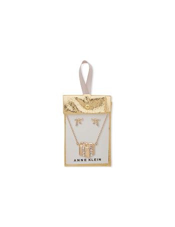 Anne Klein Present Pendant Earring Pouch Set Necklace Gold | UAUND45359