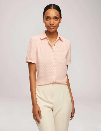 Anne Klein Printed Short Sleeve Button-Up Blouse Tops Pink / White | FAUUI93904