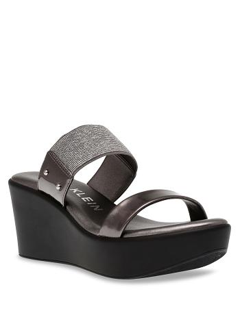 Anne Klein Pylos Platform Sandal Wedges Blue Grey | DAUVO26829