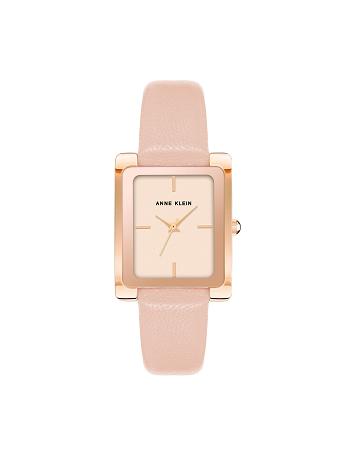 Anne Klein Rectangular Case Band Watch Leather Pink | AAUWC93757