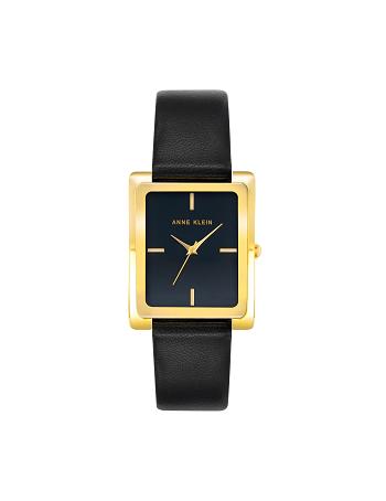 Anne Klein Rectangular Case Band Watch Leather Gold / Black | AUJBT52500