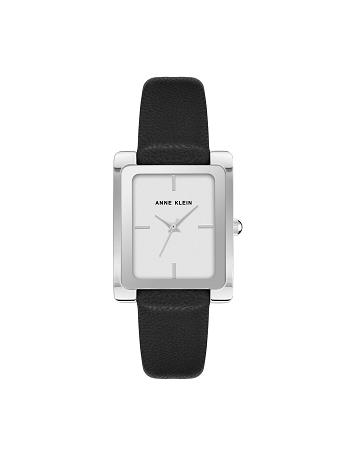 Anne Klein Rectangular Case Band Watch Leather Black / Silver | XAUGW27114