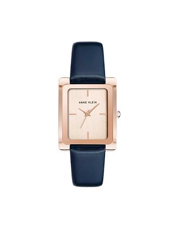 Anne Klein Rectangular Strap Watch Leather Navy / Rose / Gold | AUDYB97695