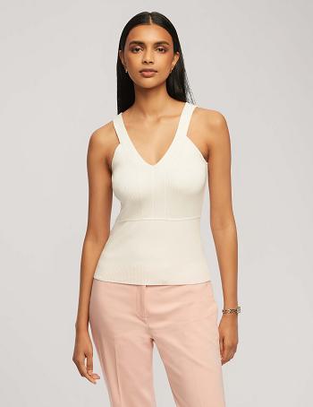 Anne Klein Rib Tank With Directional Neck Tops White | AUNZX37327