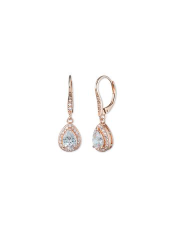 Anne Klein Rose Gold-Tone Cubic Zirconia Halo Drop Pierced Earrings Rose / Gold | UAUND58088