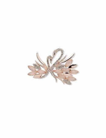 Anne Klein Rose Gold-Tone and Crystal Swan Brooch Brooches Rose / Gold | AAUDF55175