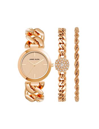 Anne Klein Round Chain Watch and Bracelet Set Metals Rose / Gold | AUNEJ25373