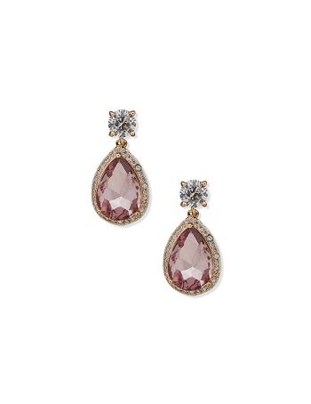 Anne Klein Round With Halo Pear Drop Stud Pierced Earrings Gold / Pink | AUEGJ32908