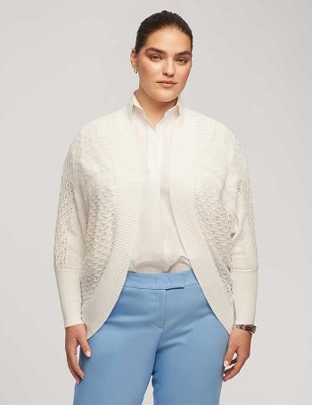 Anne Klein Rounded Bottom Sitch Cardigan Plus Size White | DAUKV70621