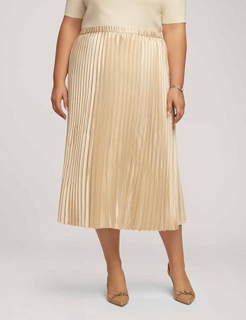 Anne Klein Satin Crepe Pull On Pleated Skirt Plus Size White | GAUEC26510