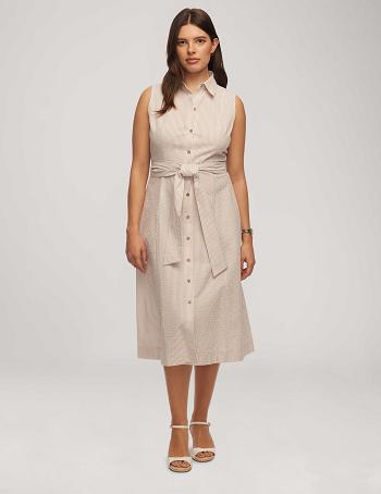 Anne Klein Seersucker Sleeveless Shirt Dress White | AUEGJ52299