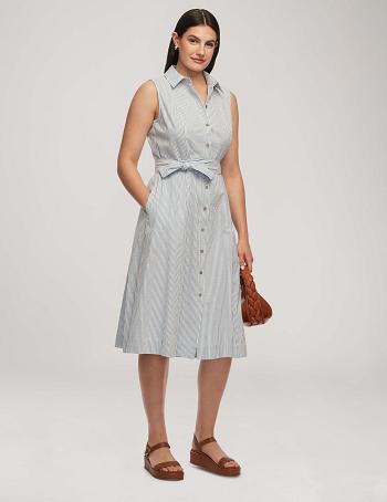 Anne Klein Seersucker Sleeveless Shirt Dress Blue / White | AUIIZ63650