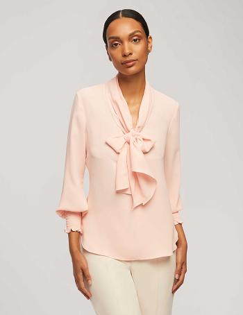 Anne Klein Smocked Cuff Bow Blouse Tops Pink | UAUND97067