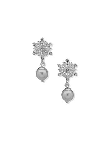 Anne Klein Snowflake Drop With Pearl Pierced Earrings Silver | MAUHR67024