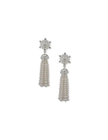 Anne Klein Snowflake Linear Pierced Earring with Faux Pearl Tassel Earrings Silver | AUXMI63254