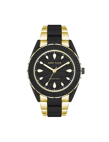 Anne Klein Solar Recycled Ocean Plastic Bracelet Watch Considered Gold / Black | QAUWA70438