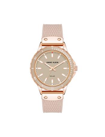 Anne Klein Solar Rubber Strap Watch Considered Pink / Rose / Gold | AUDYB45680