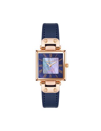 Anne Klein Solar Square Leather Strap Watch Considered Navy / Rose / Gold | AUNEJ22449