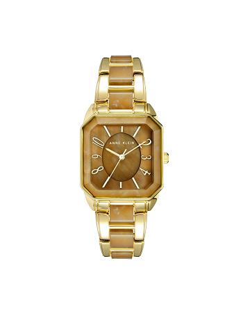 Anne Klein Square Case Resin Link Bracelet Watch Metals Brown / Gold | SAUVO59109