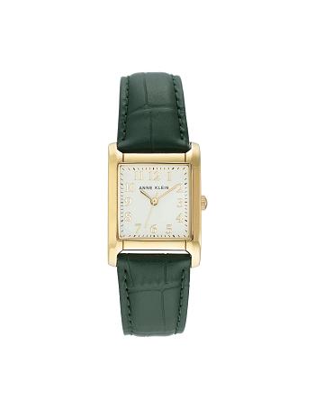 Anne Klein Square Case Strap Watch Leather Green / gold | PAUQX34261