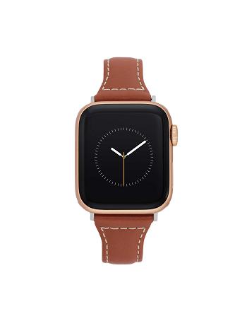 Anne Klein Stitched Band for Apple Watch® Leather Brown / Silver | AUZPD54089