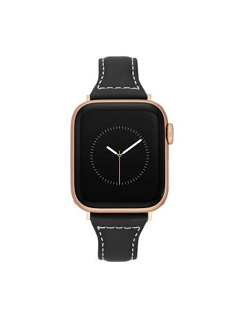 Anne Klein Stitched Leather Band for Apple Watch® Best Sellers Black / Rose / Gold | UAUTG38387