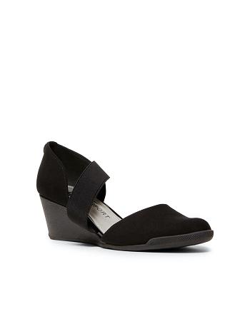 Anne Klein Tara Strap d'Orsay Wedge Heels Black | AUEAH49844