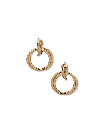 Anne Klein Textured Drop Hoop Clip on Earring Earrings Gold | AAUDF11810