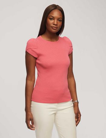 Anne Klein Tulip Sleeve Sweater Tops Coral | EAUVG66564