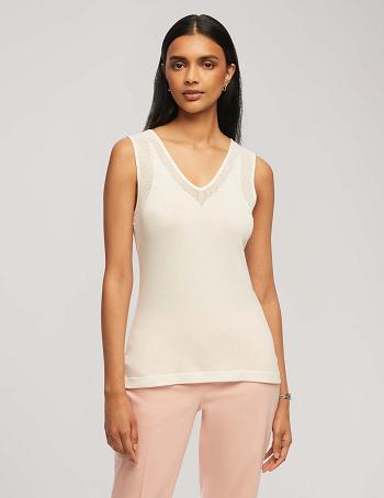 Anne Klein V Neck Mesh Tank Top Tops White | QAUWA12018