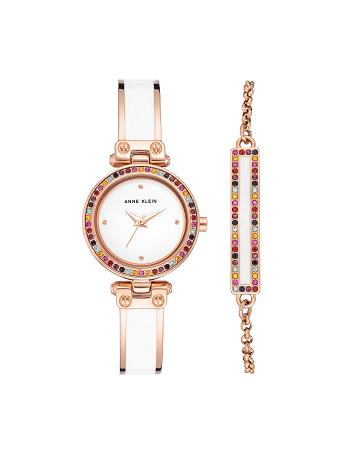 Anne Klein Watch and Bracelet with Premium Multicolored Crystals Sets Rose / Gold / White | AUCIF19899