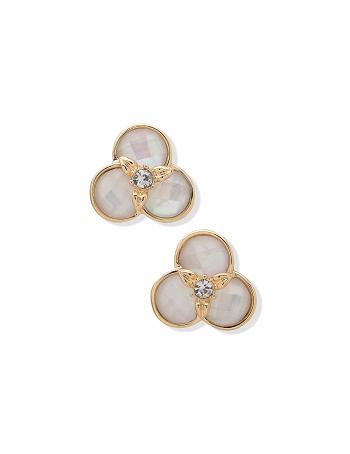 Anne Klein White Flower Button Clip Earrings Gold / Flower | EAUVG93937