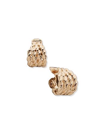 Anne Klein Woven Texture Hoop Clip Earrings Gold | AUIIZ90524