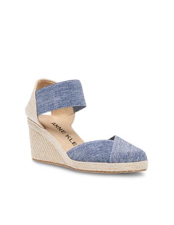 Anne Klein Zoey Round Toe Espadrille Wedges Sandals Blue | LAUTR14076