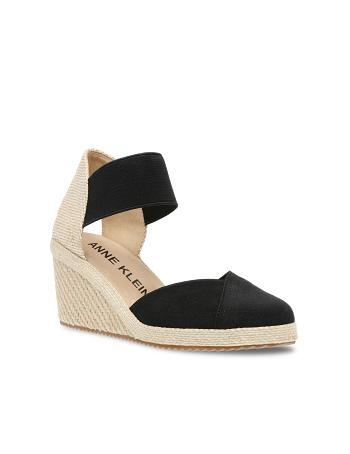 Anne Klein Zoey Round Toe Espadrilles Wedges Black | TAUPQ67229