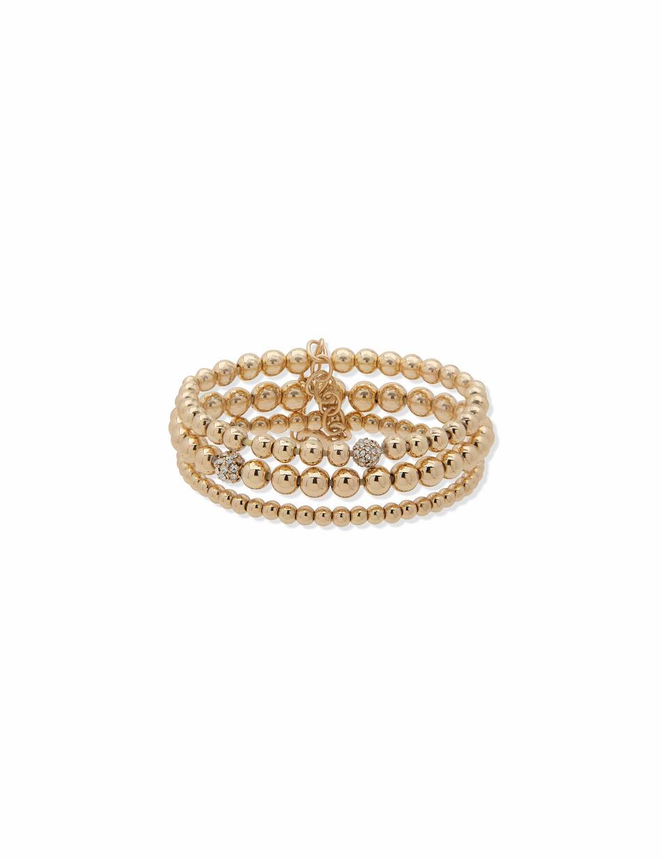 Anne Klein Beaded 3 Stretch Bracelet Gold | XAUGW31067