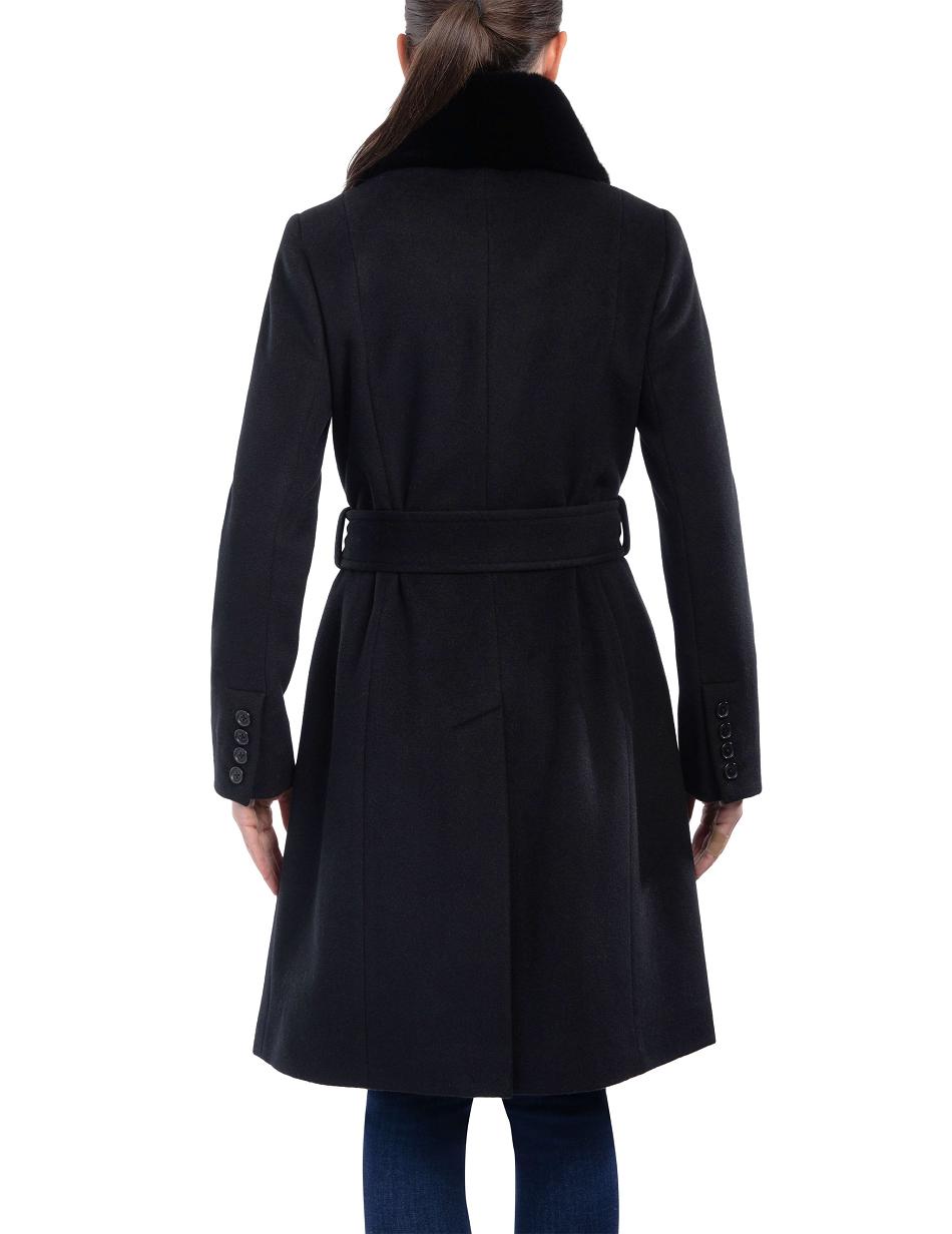 Anne Klein Belted Wrap Wool Coat With Fur Collar Outerwear Black | AUQAV85694