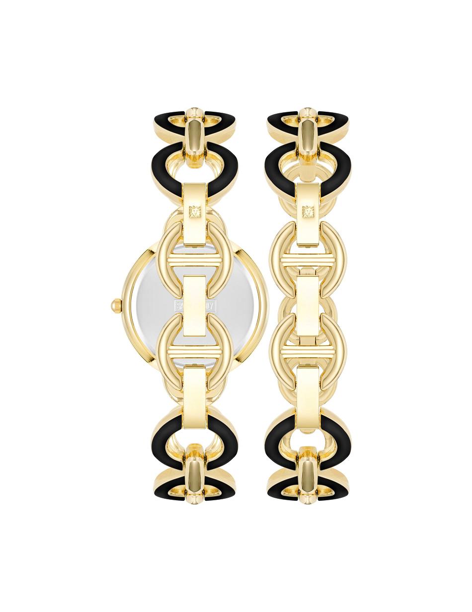 Anne Klein Boyfriend Circular Link Bracelet Watch Sets Black / Gold | AUDYB17679