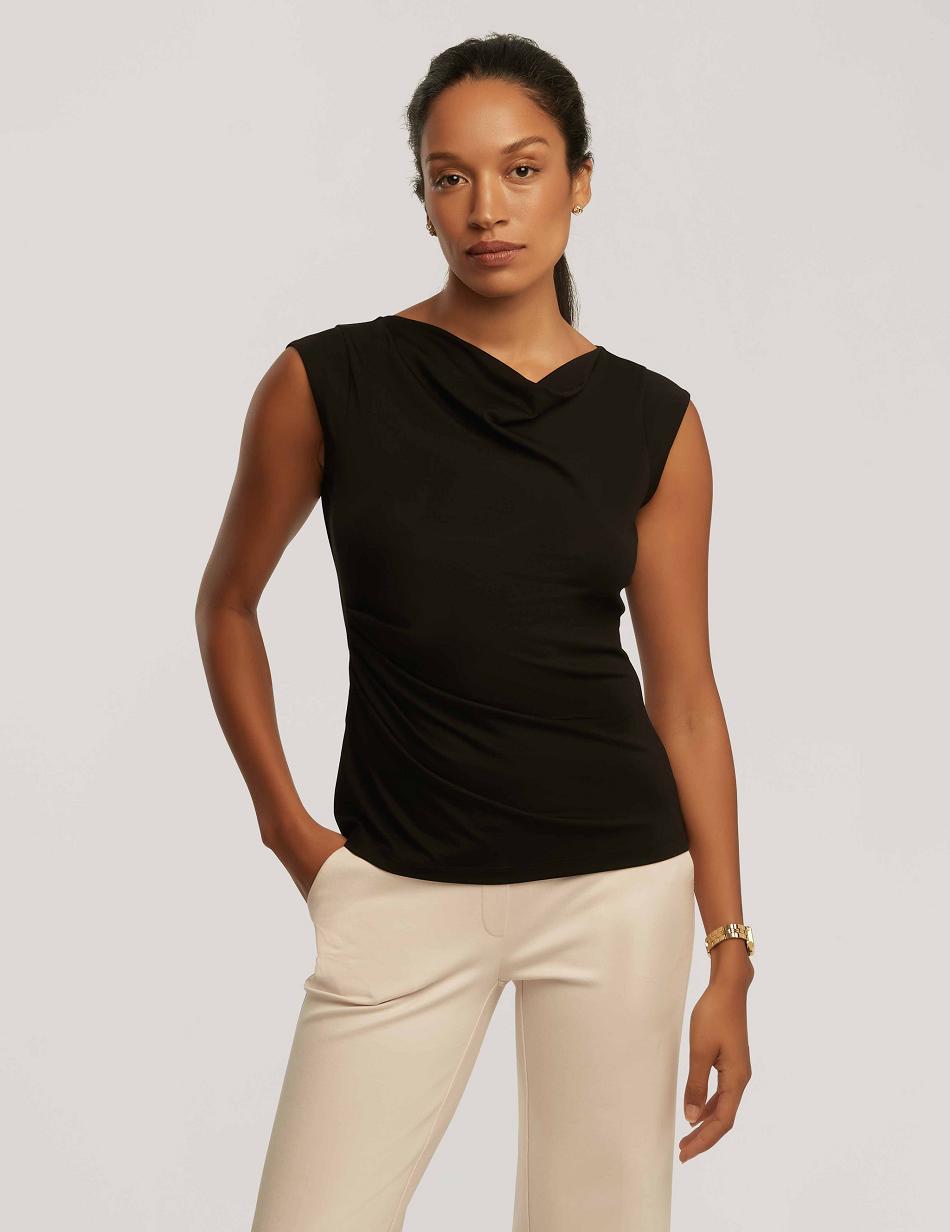 Anne Klein Cap Sleeve Cowl Neck Top Tops Black | SAUVO25780