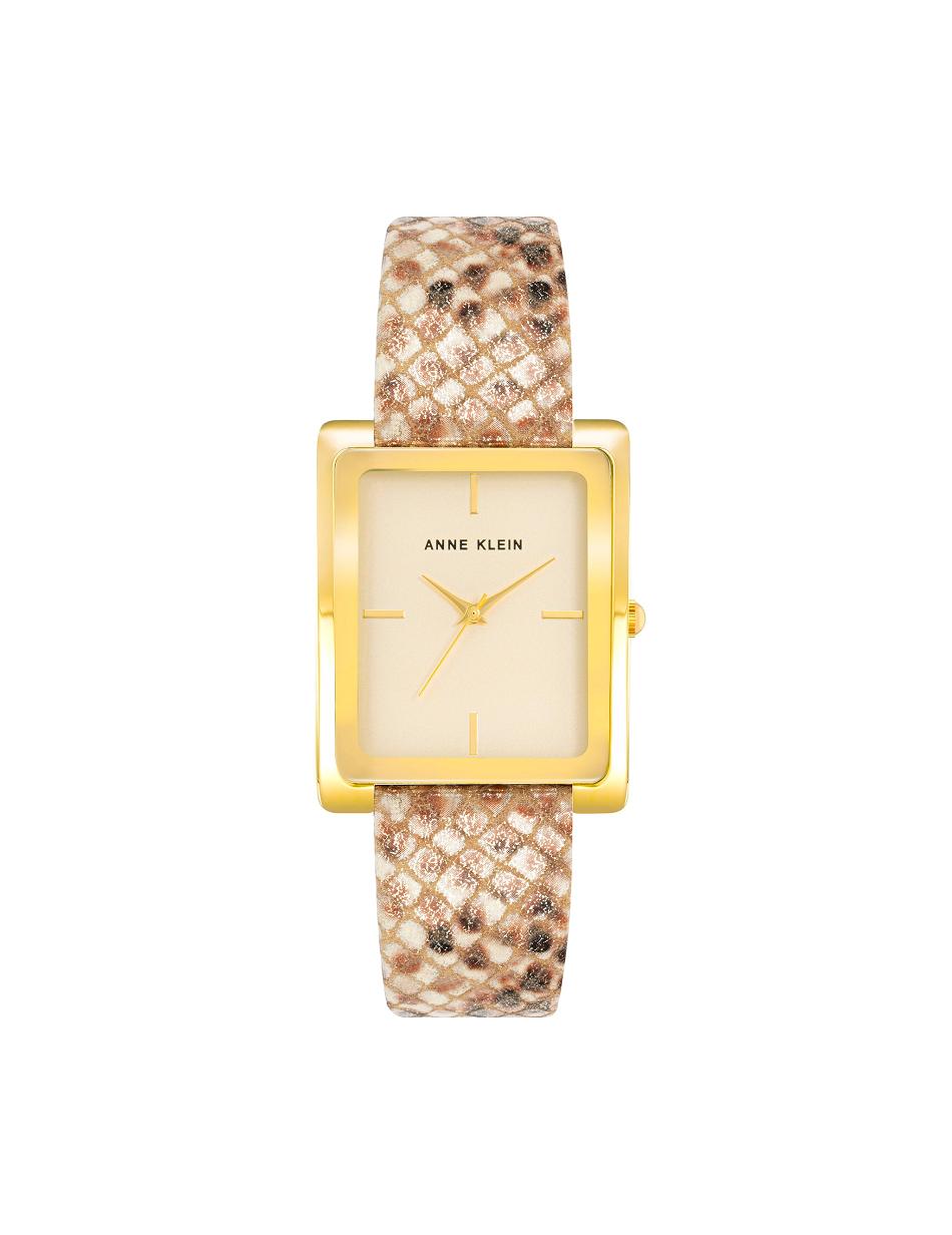 Anne Klein Case Leather Band Watch Rectangular Gold / Cream / Brown | AUJKU57714